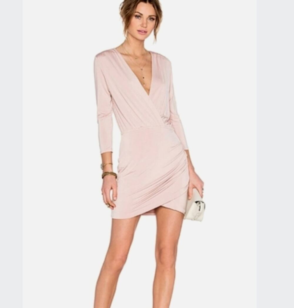 LOVERS + FRIENDS | Dress Happy Drape Blush Pink Faux Wrap | Size Small